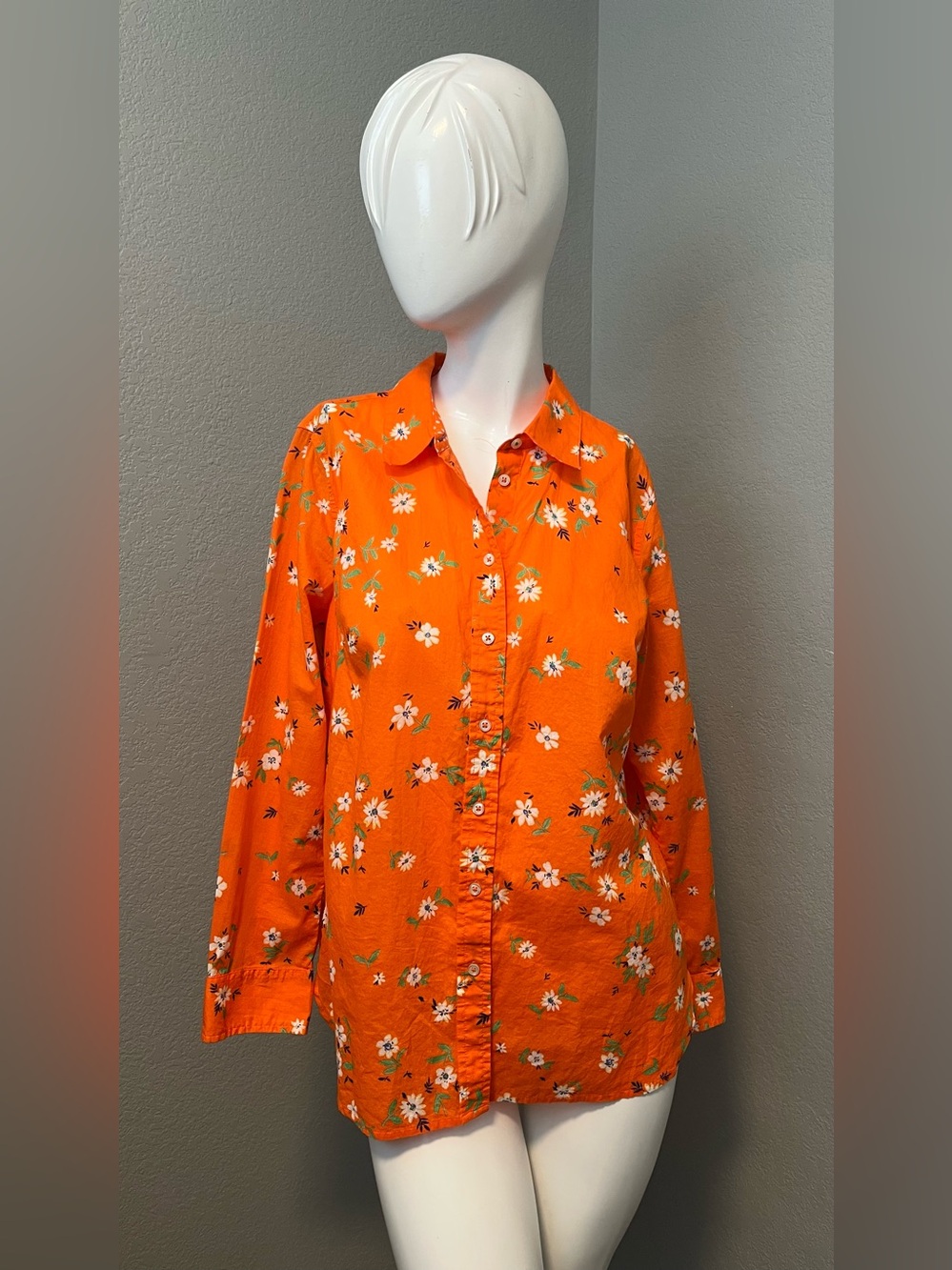 TALBOTS Women’s Cotton Orange Floral Lively Ditsy BD LS Top Shirt Size M - Picture 4 of 16